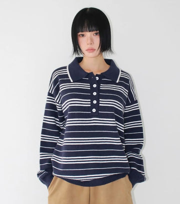 STRIPE COLLAR OVER KNIT